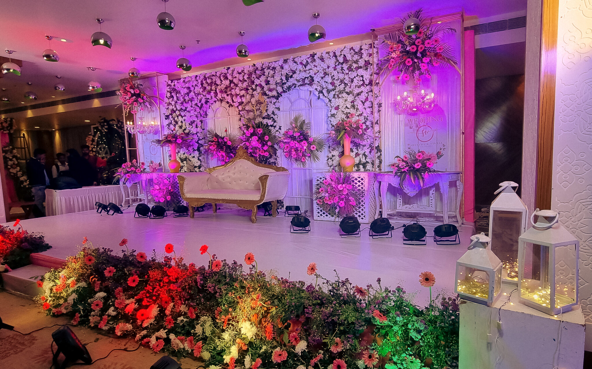 Grand palace wedding venue with elegant lighting